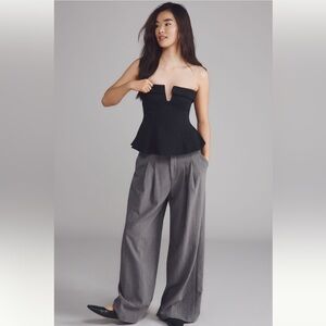 Anthropologie Maeve Strapless Black Plunge Peplum Top NWT Size 6 Sexy